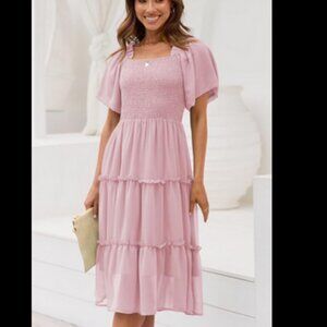 NWT LILLUSORY Womens Casual Flutter Sleeve Square Neck Smocked Midi Dress Sz XL